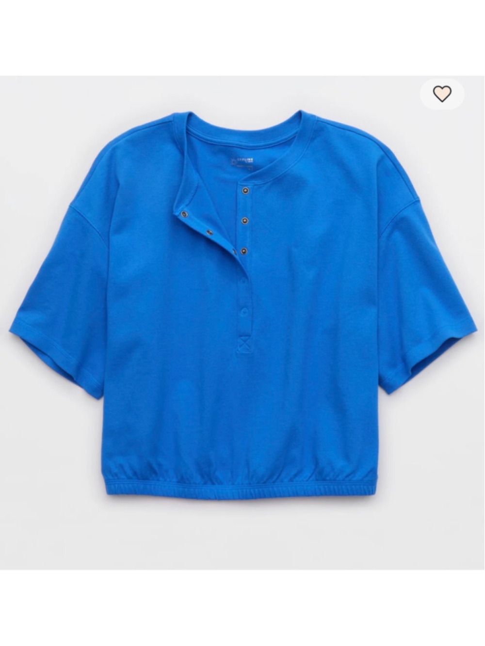 Women's OFFLINE By Aerie Blue Pique Henley Short Sleeve Tee, Size Large - Picture 2 of 9
